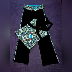 Bebe Sport 2-PC Black/Multi Tank w/Shelf Bra & Flared Pants - XS